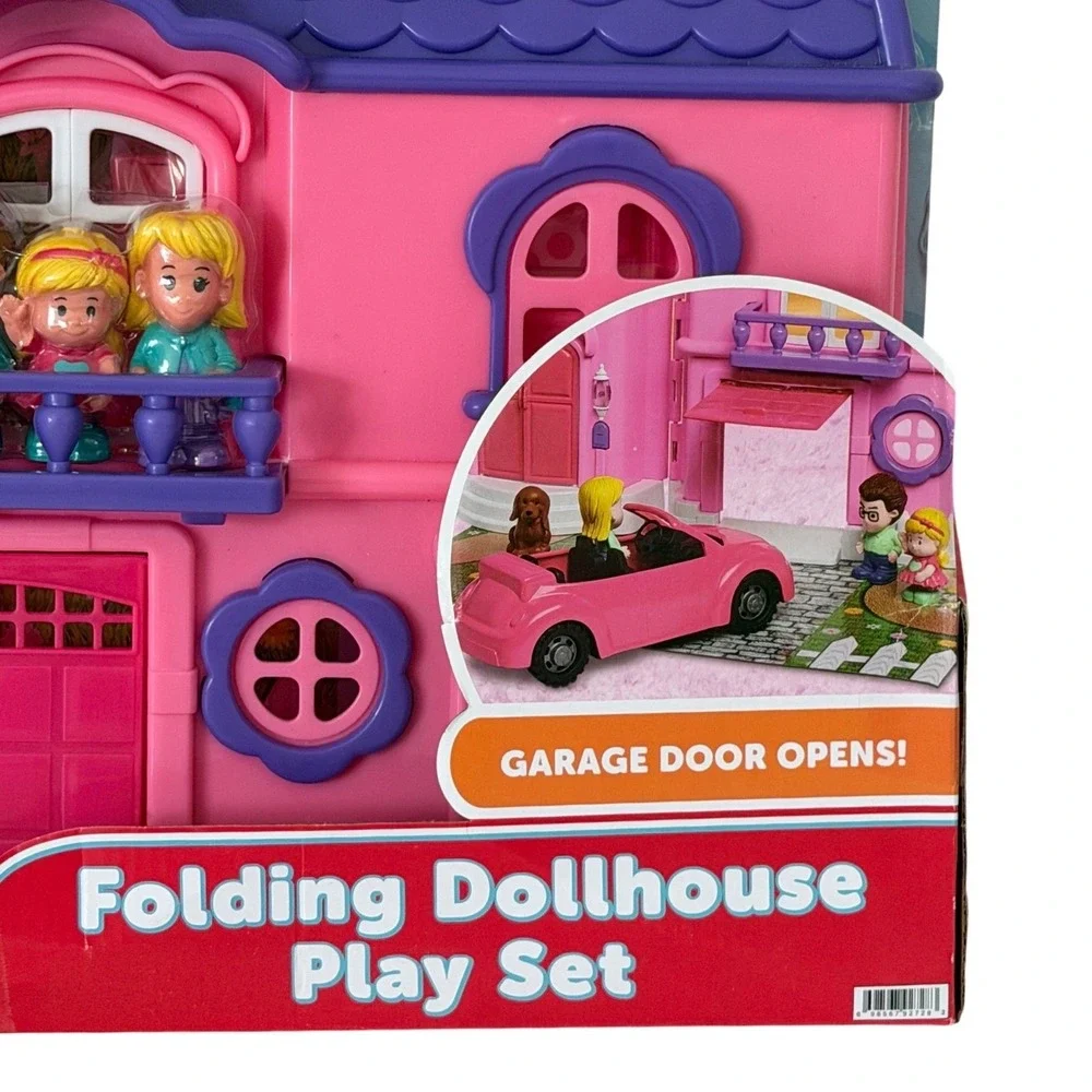 Kid Connection Folding Dollhouse Play Set 20 Pieces Light Sound Car Figures NEW